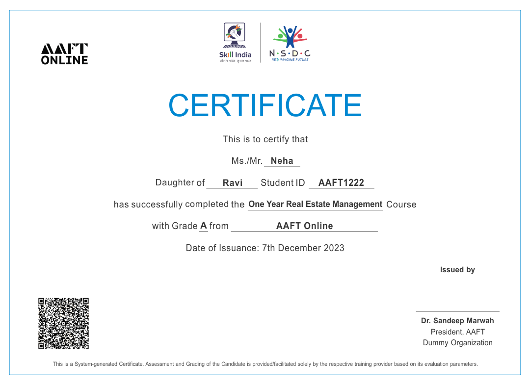 NSDC certificate for advertising pr and corporate communication