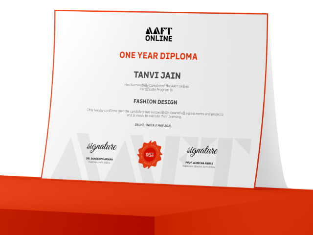 Fashion design one year diploma course completion certificate